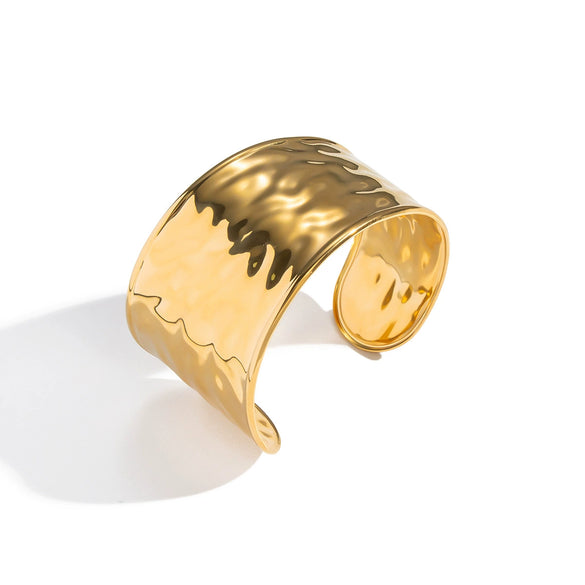 Wholesale Electroplated Geometric Light Luxury Stainless Steel Hammered Texture Open Bracelet Jewelry Accessories
