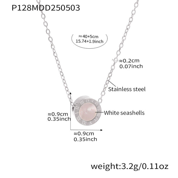 Wholesale Electroplated Geometric Roman Numerals Singlesided Black And White Shell Pendant Necklace And Bracelet Jewelry Set For Women Made Of Stainless Steel