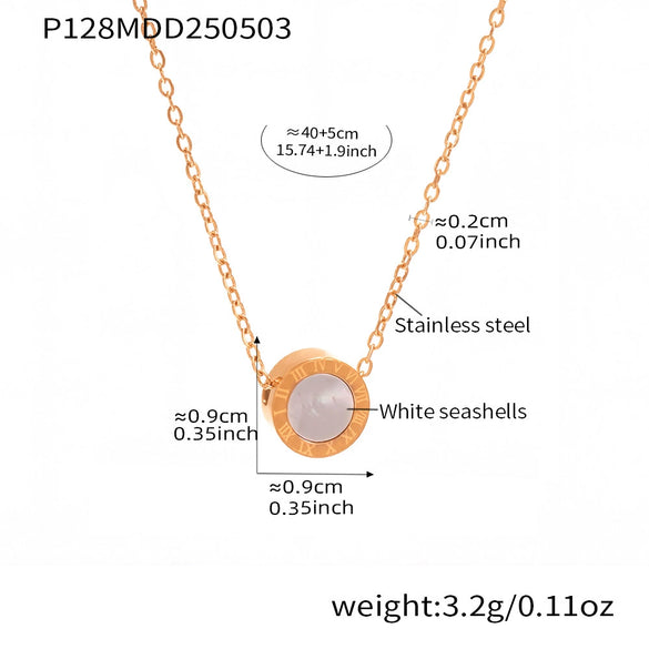 Wholesale Electroplated Geometric Roman Numerals Singlesided Black And White Shell Pendant Necklace And Bracelet Jewelry Set For Women Made Of Stainless Steel