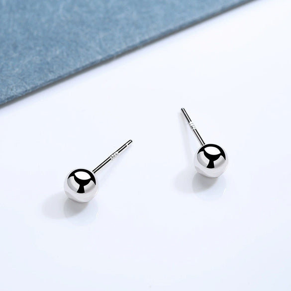 Wholesale Electroplated Geometric S999 Sterling Silver Round Beads Stud Earrings Unisex Fashion Jewelry