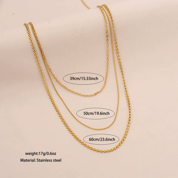 Wholesale Electroplated Geometric Stainless Steel And Titanium Steel 3Layer Clavicle Snake Bone Chain Unisex Necklace For Women