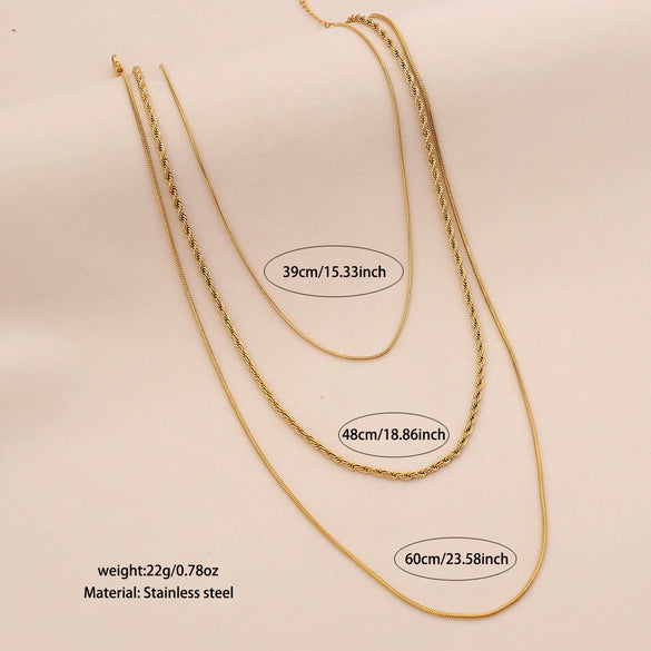 Wholesale Electroplated Geometric Stainless Steel And Titanium Steel 3Layer Clavicle Snake Bone Chain Unisex Necklace For Women