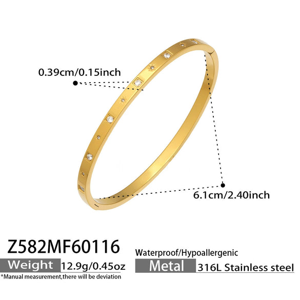 Wholesale Electroplated Geometric Stainless Steel Bracelet Set With Microinlaid Zircon And 18K Gold Plating