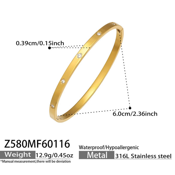 Wholesale Electroplated Geometric Stainless Steel Bracelet Set With Microinlaid Zircon And 18K Gold Plating