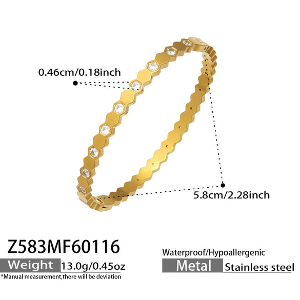Wholesale Electroplated Geometric Stainless Steel Bracelet Set With Microinlaid Zircon And 18K Gold Plating