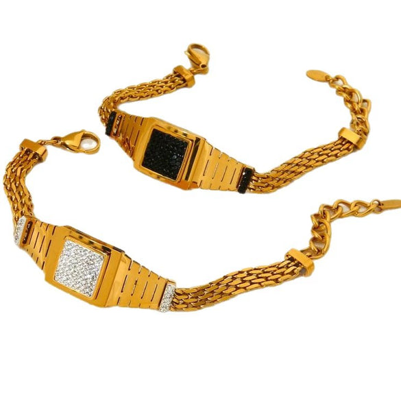 Wholesale Electroplated Geometric Stainless Steel Bracelet With Square Watch Unisex Jewelry