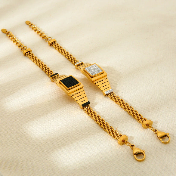 Wholesale Electroplated Geometric Stainless Steel Bracelet With Square Watch Unisex Jewelry