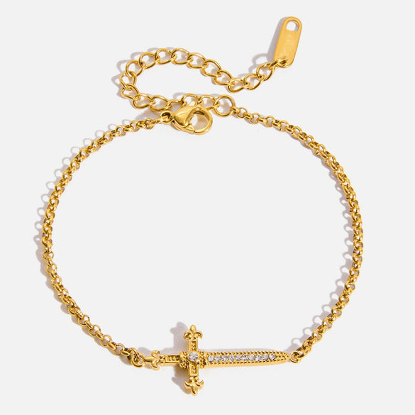 Wholesale Electroplated Geometric Stainless Steel Cross Bracelet With White Zircon Unisex