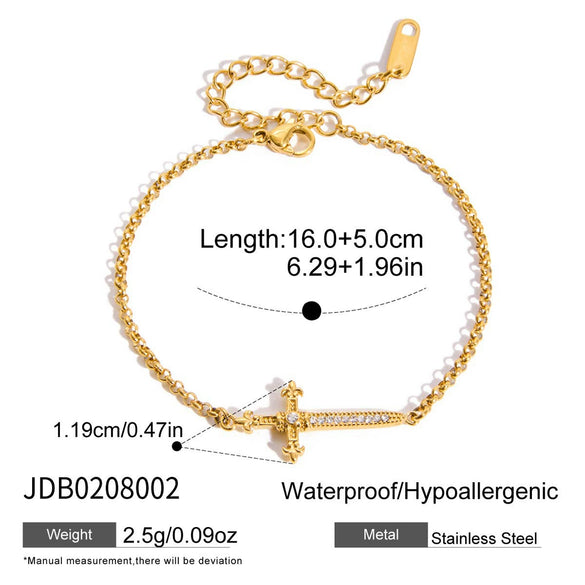Wholesale Electroplated Geometric Stainless Steel Cross Bracelet With White Zircon Unisex