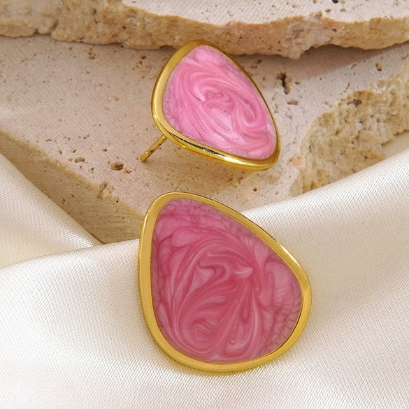 Wholesale Electroplated Geometric Stainless Steel Oildrip Earrings For Women