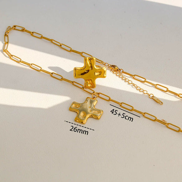 Wholesale Electroplated Geometric Stainless Steel Titanium Steel Hammered Cross Pendant Necklace Ring Set For Women