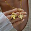Wholesale Electroplated Geometric Stainless Steel Titanium Steel Hammered Cross Pendant Necklace Ring Set For Women