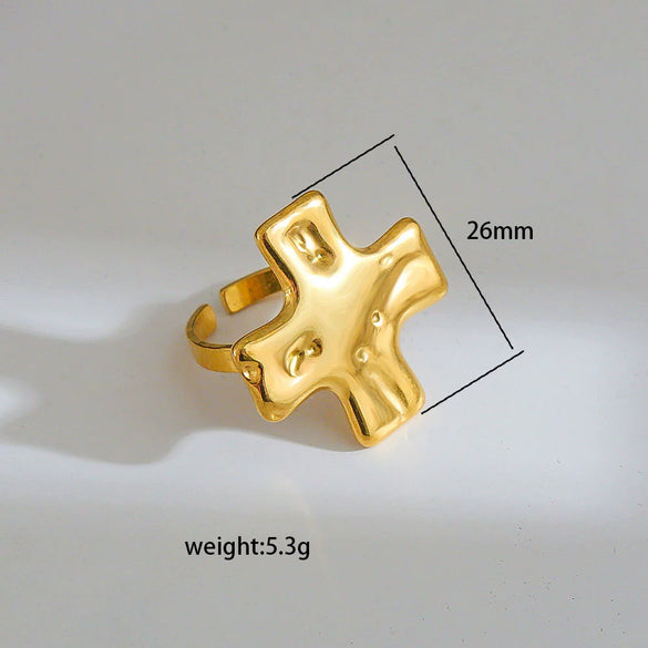 Wholesale Electroplated Geometric Stainless Steel Titanium Steel Hammered Cross Pendant Necklace Ring Set For Women