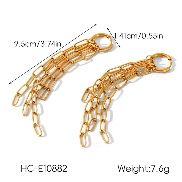 Wholesale Electroplated Geometric Stainless Steel Women's Long Tassel Earrings