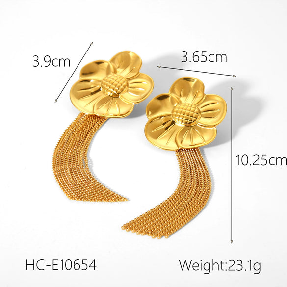 Wholesale Electroplated Geometric Stainless Steel Women's Long Tassel Earrings