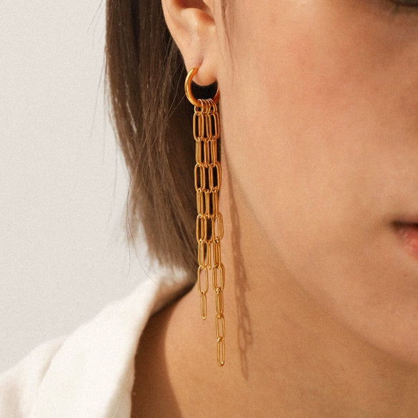 Wholesale Electroplated Geometric Stainless Steel Women's Long Tassel Earrings