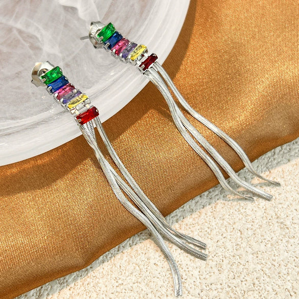 Wholesale Electroplated Geometric Tassel Stainless Steel Earrings For Couples