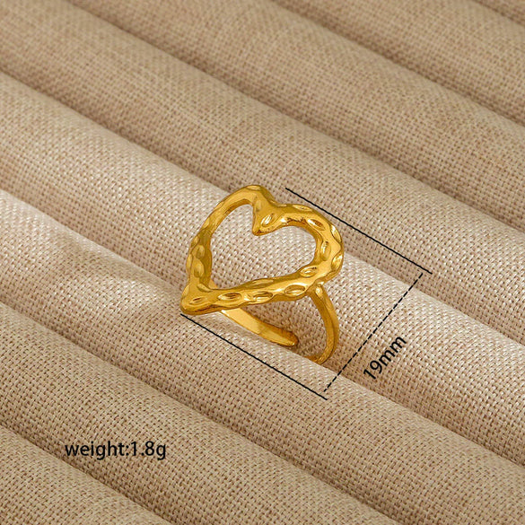 Wholesale Electroplated Heart Shape Geometric Titanium Steel Open Ring For Women And Unisex Ins Style Jewelry