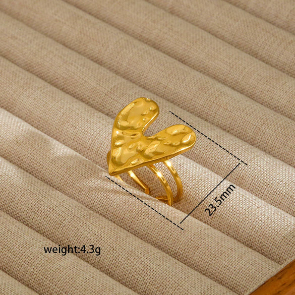Wholesale Electroplated Heart Shape Geometric Titanium Steel Open Ring For Women And Unisex Ins Style Jewelry