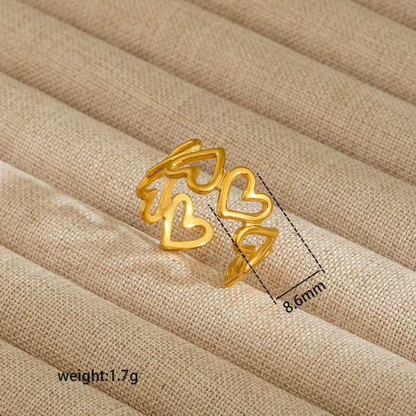 Wholesale Electroplated Heart Shape Geometric Titanium Steel Open Ring For Women And Unisex Ins Style Jewelry