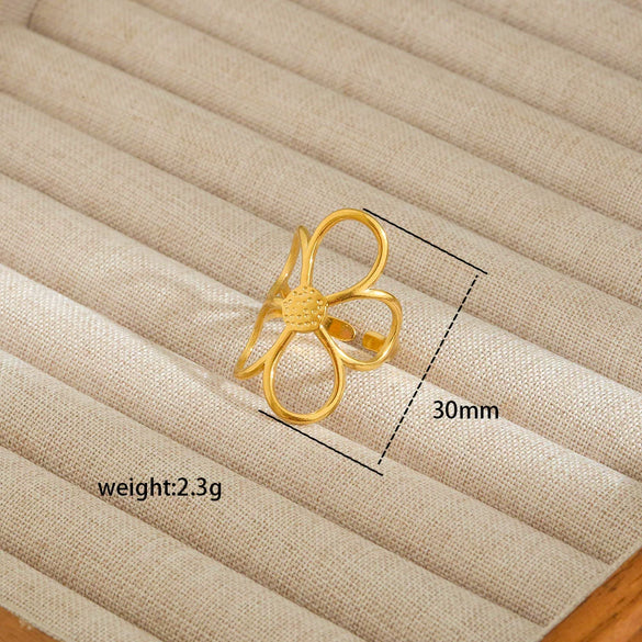 Wholesale Electroplated Heart Shape Geometric Titanium Steel Open Ring For Women And Unisex Ins Style Jewelry