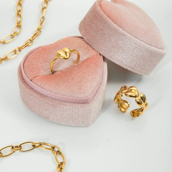 Wholesale Electroplated Heartshaped Stainless Steel Open Ring Jewelry For Unisex