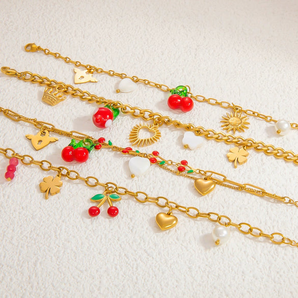Wholesale Electroplated 18K Real Gold Stainless Steel Fruit Shape Pendant Bracelet For Women