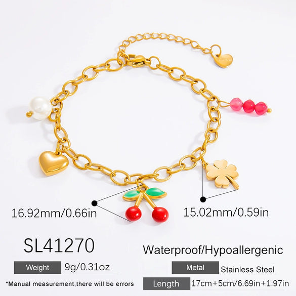Wholesale Electroplated 18K Real Gold Stainless Steel Fruit Shape Pendant Bracelet For Women