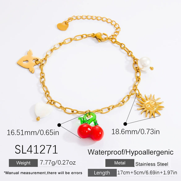 Wholesale Electroplated 18K Real Gold Stainless Steel Fruit Shape Pendant Bracelet For Women