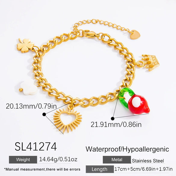 Wholesale Electroplated 18K Real Gold Stainless Steel Fruit Shape Pendant Bracelet For Women