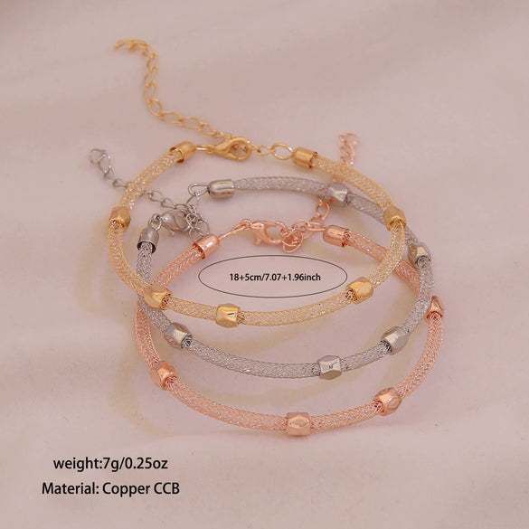 Wholesale Electroplated Metal Cshaped Rhinestone Mesh Open Elastic Bracelets For Women