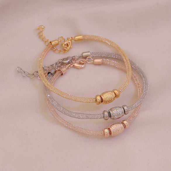 Wholesale Electroplated Metal Cshaped Rhinestone Mesh Open Elastic Bracelets For Women