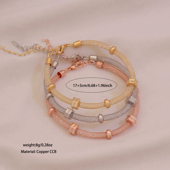 Wholesale Electroplated Metal Cshaped Rhinestone Mesh Open Elastic Bracelets For Women