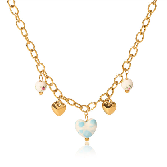 Wholesale Electroplated Stainless Steel And Ceramic Jewelry For Women With Heartshaped And Geometric Patterns Including Pendant Necklaces Bracelets And Earrings