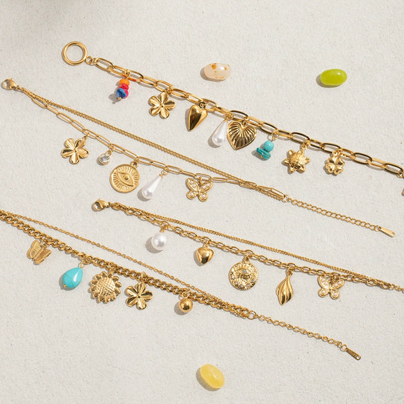 Wholesale Electroplated Stainless Steel Bracelet With Heart And Flower Shapes For Women