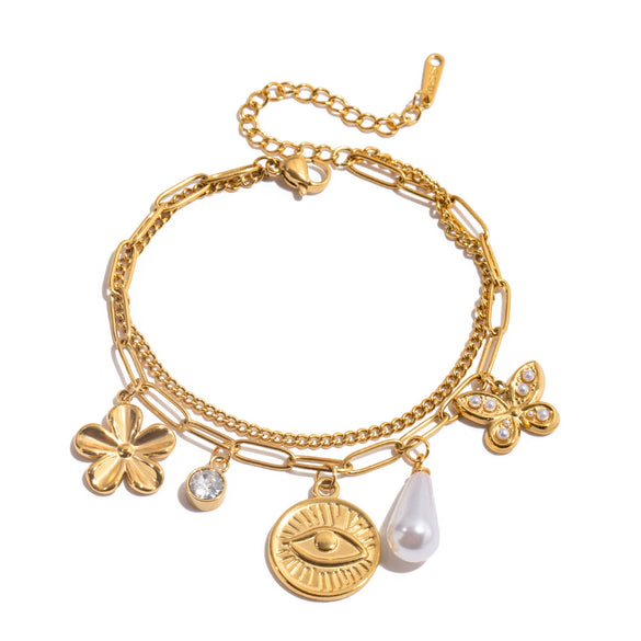Wholesale Electroplated Stainless Steel Bracelet With Heart And Flower Shapes For Women