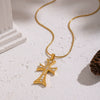 Wholesale Electroplated Stainless Steel Cross Crown Roman Numerals Inlaid Zircon Pendant Necklace And Earrings Set For Women