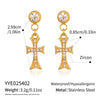 Wholesale Electroplated Stainless Steel Cross Crown Roman Numerals Inlaid Zircon Pendant Necklace And Earrings Set For Women