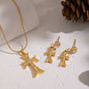 Wholesale Electroplated Stainless Steel Cross Crown Roman Numerals Inlaid Zircon Pendant Necklace And Earrings Set For Women