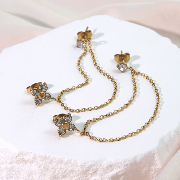 Wholesale Electroplated Stainless Steel Flower Tassel Earrings For Women