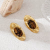 Wholesale Electroplated Stainless Steel Geometric And Heart Shape Star Pattern Inlaid Tiger Eye Stone Cute Earrings For Women