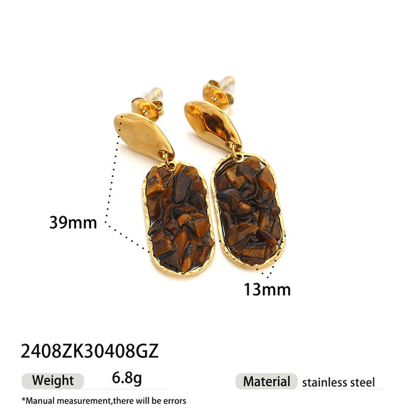 Wholesale Electroplated Stainless Steel Geometric And Heart Shape Star Pattern Inlaid Tiger Eye Stone Cute Earrings For Women