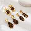 Wholesale Electroplated Stainless Steel Geometric And Heart Shape Star Pattern Inlaid Tiger Eye Stone Cute Earrings For Women