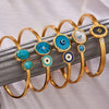 Wholesale Electroplated Stainless Steel Geometric Blue Eyeshaped Round Open Bracelet Set Niche Highend Jewelry Accessories