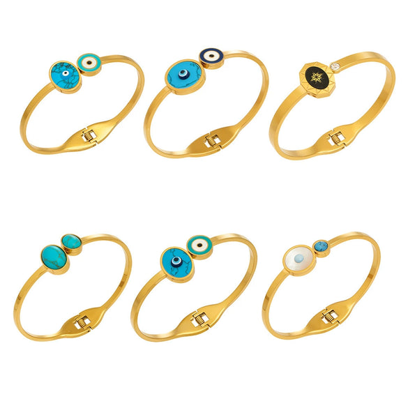 Wholesale Electroplated Stainless Steel Geometric Blue Eyeshaped Round Open Bracelet Set Niche Highend Jewelry Accessories