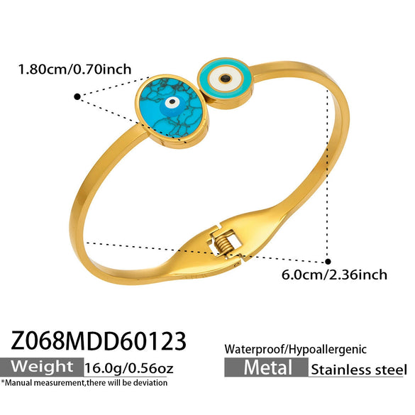 Wholesale Electroplated Stainless Steel Geometric Blue Eyeshaped Round Open Bracelet Set Niche Highend Jewelry Accessories