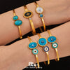Wholesale Electroplated Stainless Steel Geometric Blue Eyeshaped Round Open Bracelet Set Niche Highend Jewelry Accessories