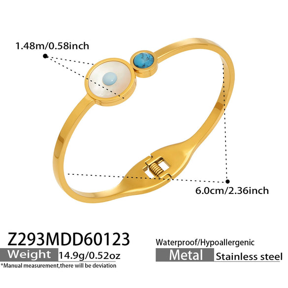 Wholesale Electroplated Stainless Steel Geometric Blue Eyeshaped Round Open Bracelet Set Niche Highend Jewelry Accessories