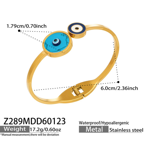 Wholesale Electroplated Stainless Steel Geometric Blue Eyeshaped Round Open Bracelet Set Niche Highend Jewelry Accessories
