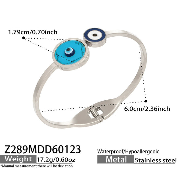 Wholesale Electroplated Stainless Steel Geometric Blue Eyeshaped Round Open Bracelet Set Niche Highend Jewelry Accessories